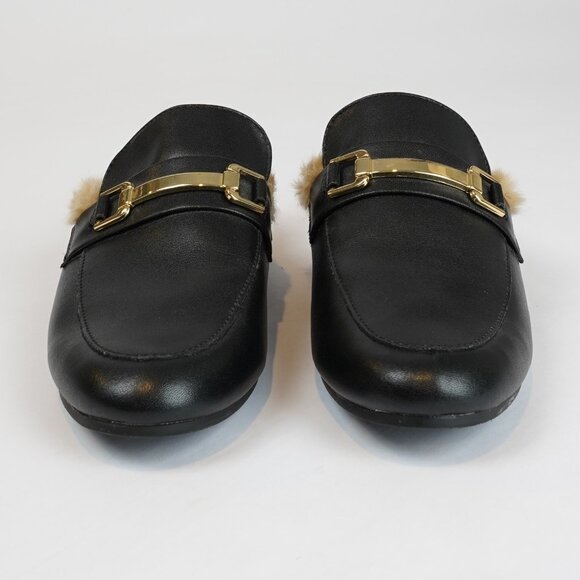Steve Madden Khloe Faux-Fur lined Leather Mules Black Gold - Women's 9.5 - Picture 3 of 6
